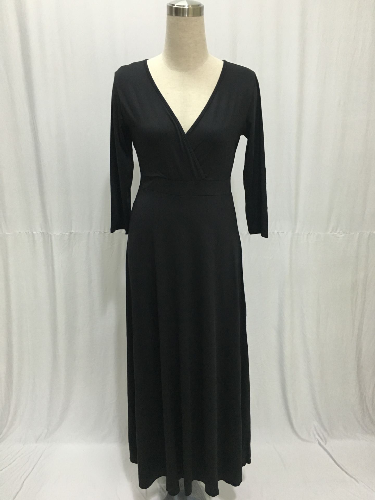 SZ60044-6 Women Long Knitwear V Neck Plus Size Bridesmaid Dress with Long Sleeve